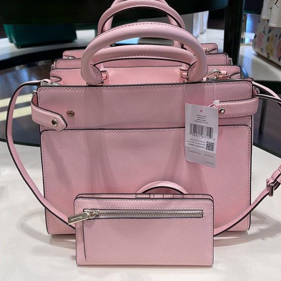 Kate Spade Staci Medium Satchel & Staci Large Slim Bifold Wallet Chalk Pink - Picture 5 of 16